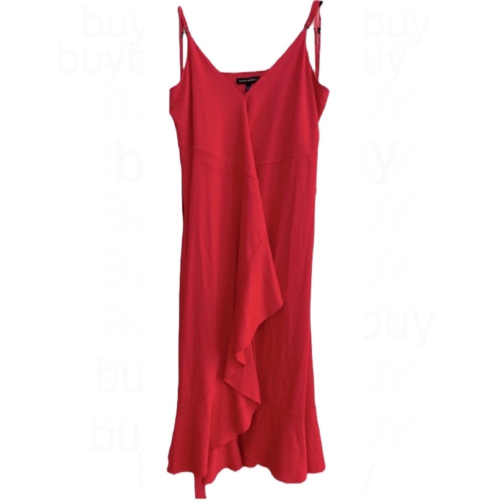 Banana Republic Red Spaghetti Strap Wrap Dress with Ruffles